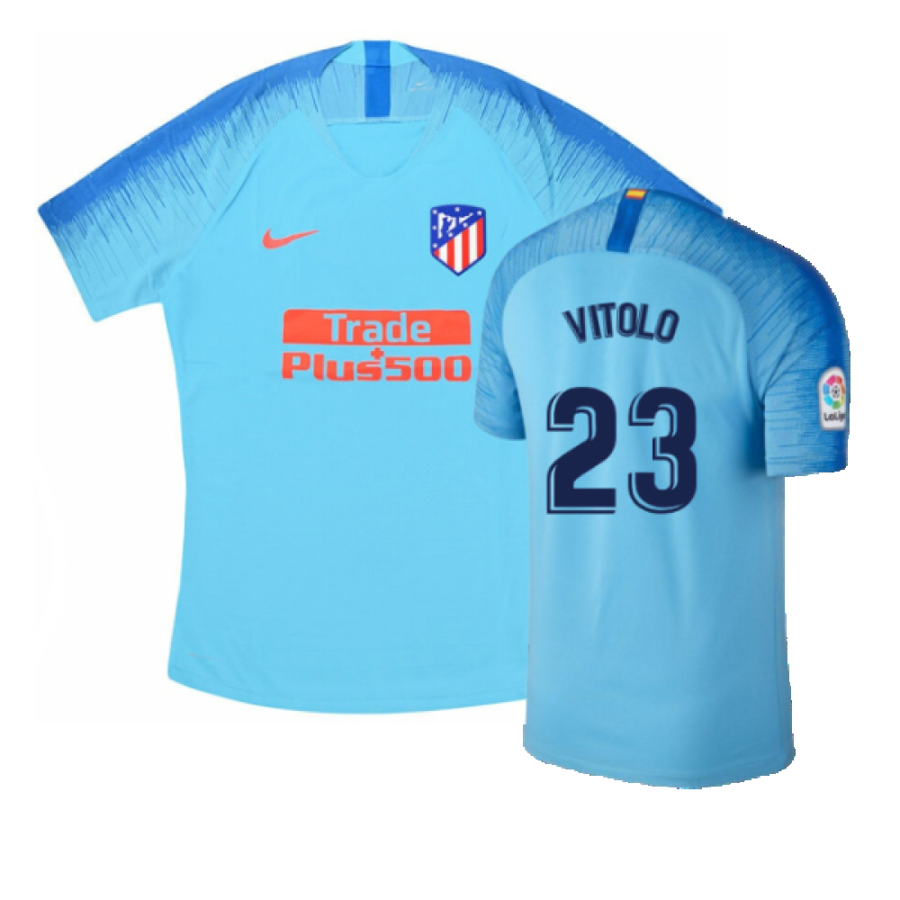 '18-'19 Atletico Madrid Away Shirt (S) (Mint) (Vitolo 23) Polyester Athletico Madrid Made By: Nike Men's Aqua Small