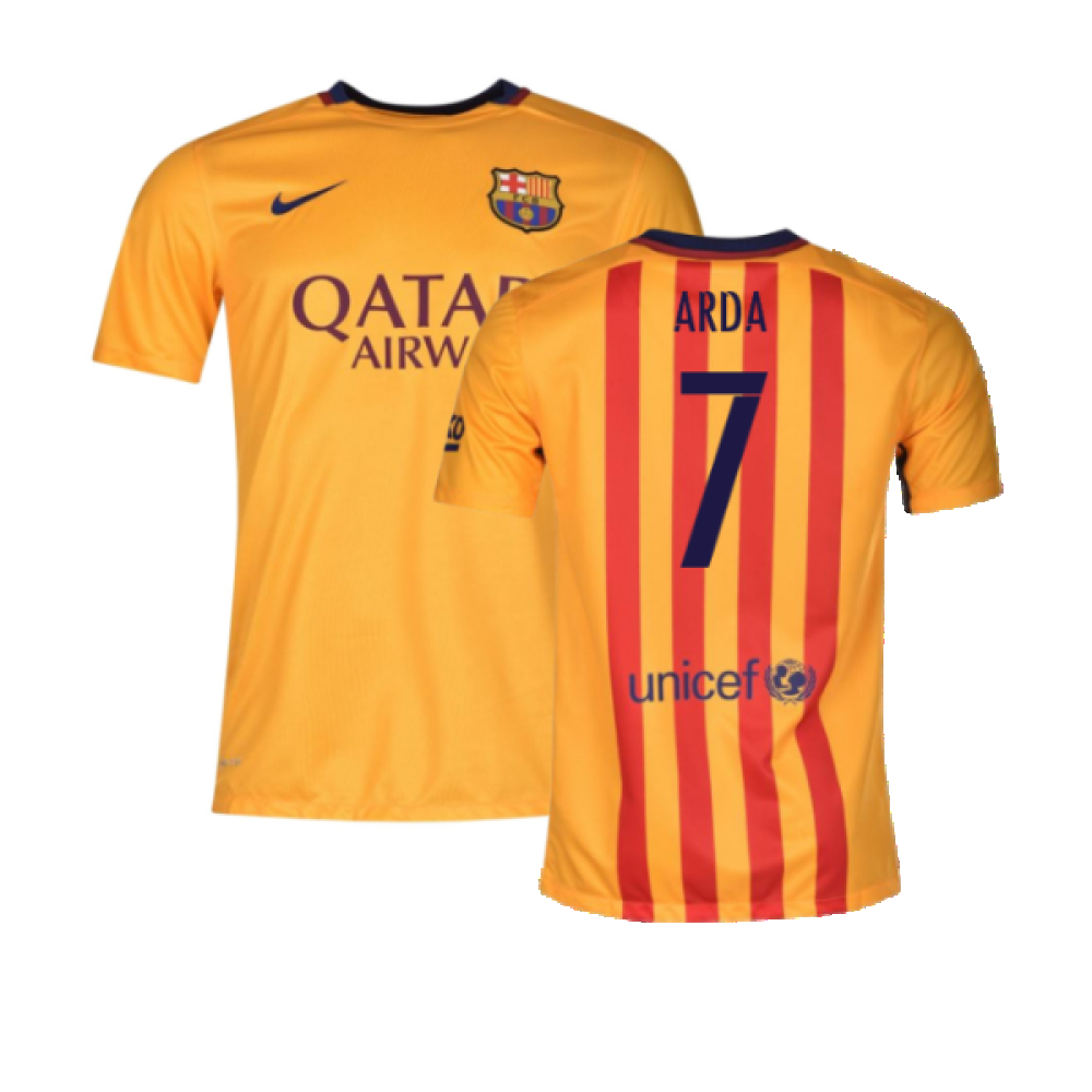 '15-'16 Barcelona Away Shirt ) (Good) (Arda 7) Polyester Made By: Nike Men's Yellow Xxl