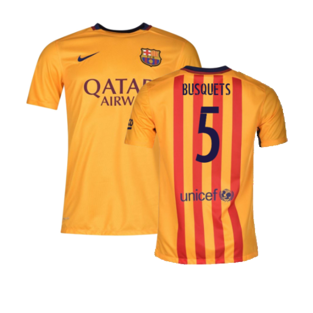 '15-'16 Barcelona Away Shirt ) (Good) (Busquets 5) Polyester Made By: Nike Men's Yellow Xxl