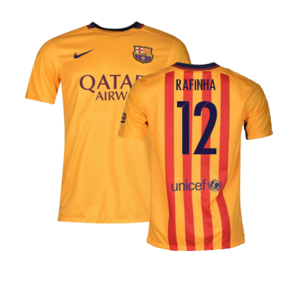 '15-'16 Barcelona Away Shirt ) (Good) (Rafinha 12) Polyester Made By: Nike Men's Yellow Xxl