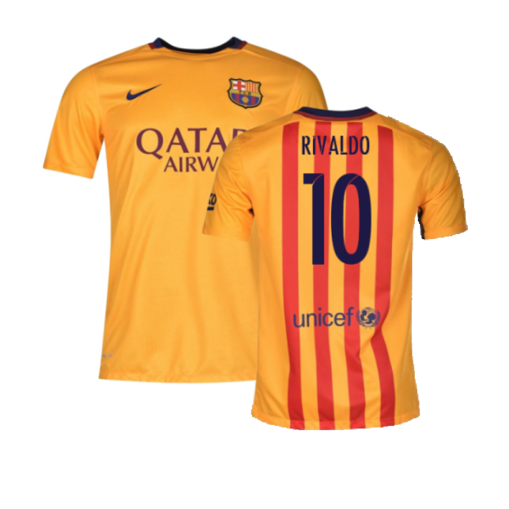 '15-'16 Barcelona Away Shirt ) (Good) (Rivaldo 10) Polyester Made By: Nike Men's Yellow Xxl