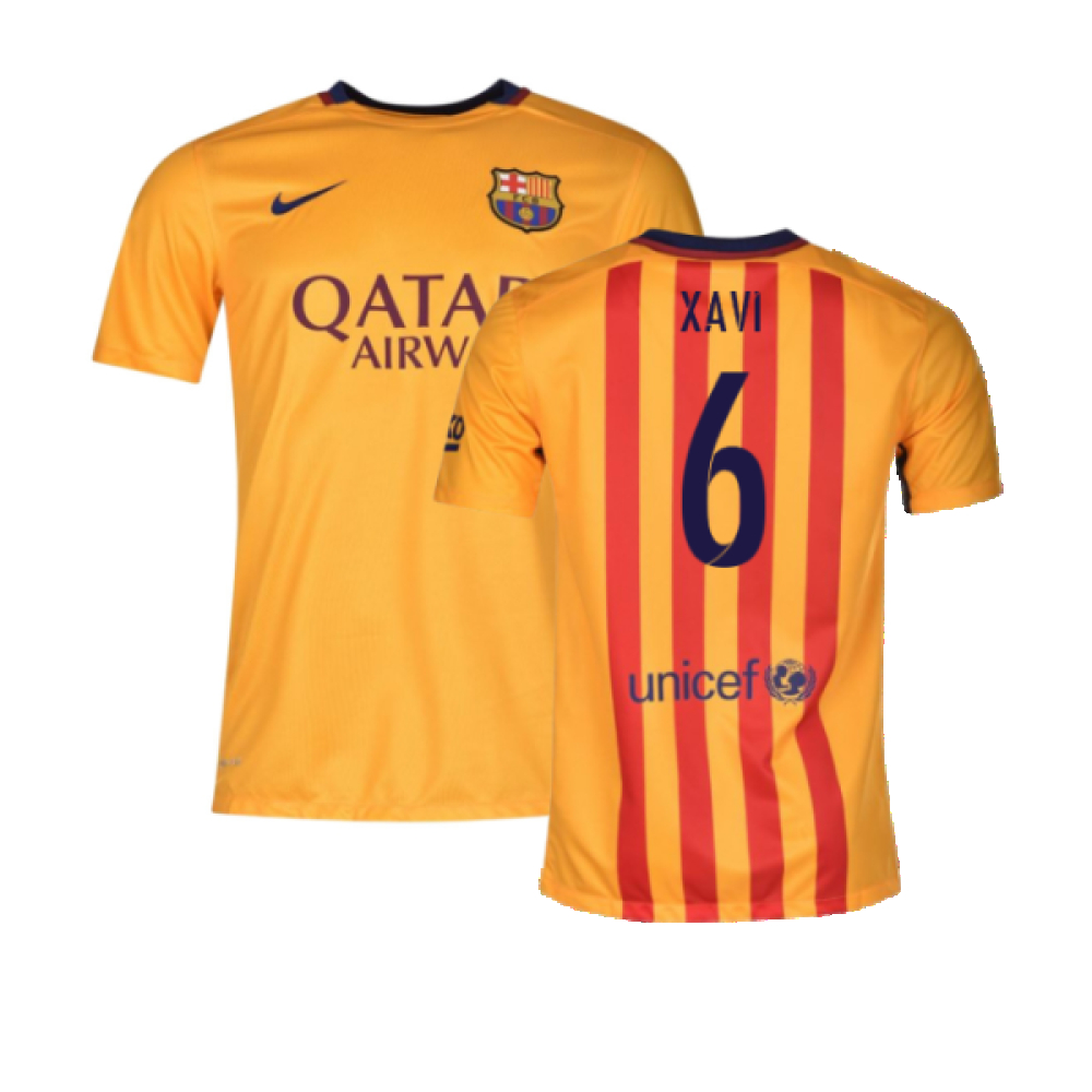 '15-'16 Barcelona Away Shirt ) (Good) (Xavi 6) Polyester Made By: Nike Men's Yellow Xxl