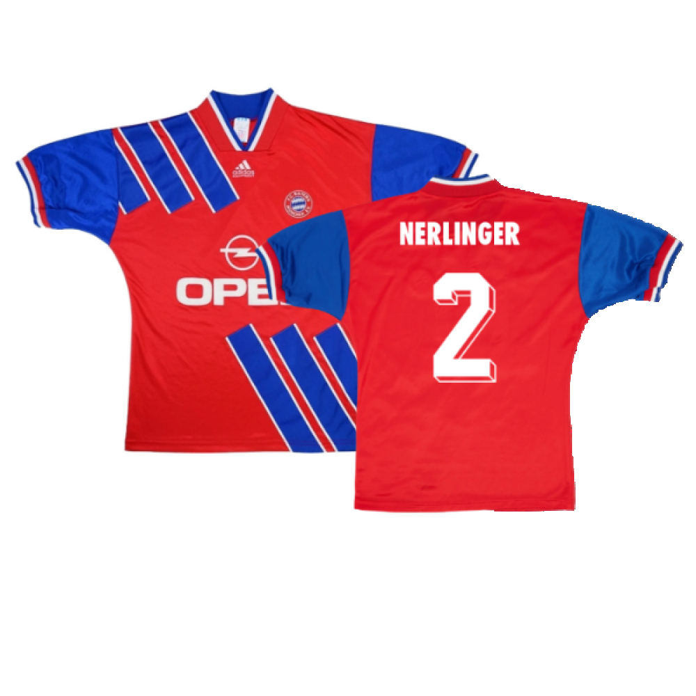 '93-'95 Bayern Munich Home Shirt (Very Good) (Nerlinger 2) Polyester Made By: Adidas Men's Red Small