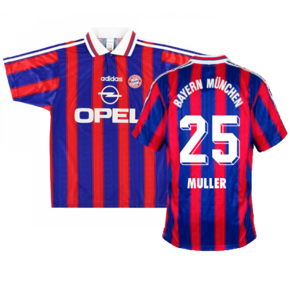 '95-'97 Bayern Munich Home Shirt (Boys 26/28 7-8Y) (Excellent) (Muller 25) Kids Polyester Made By: Adidas Unisex Kids Red Size 7-8