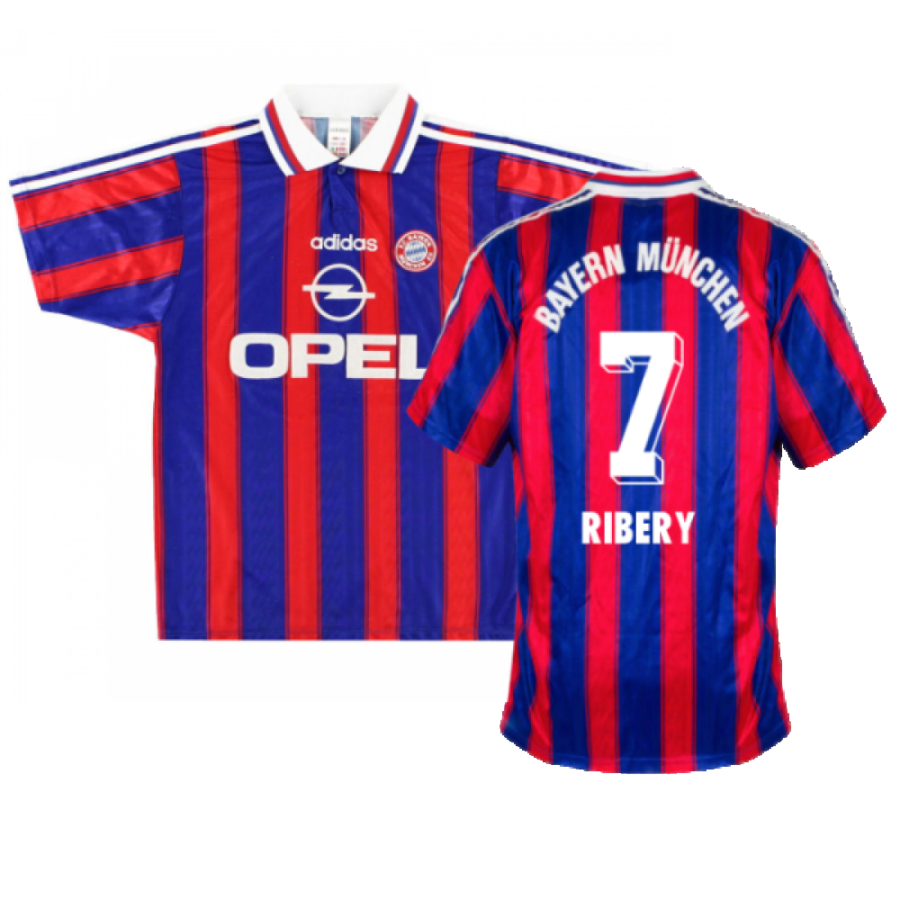 '95-'97 Bayern Munich Home Shirt (Boys 26/28 7-8Y) (Excellent) (Ribery 7) Kids Polyester Franck Ribery Made By: Adidas Unisex Kids Red Size 7-8
