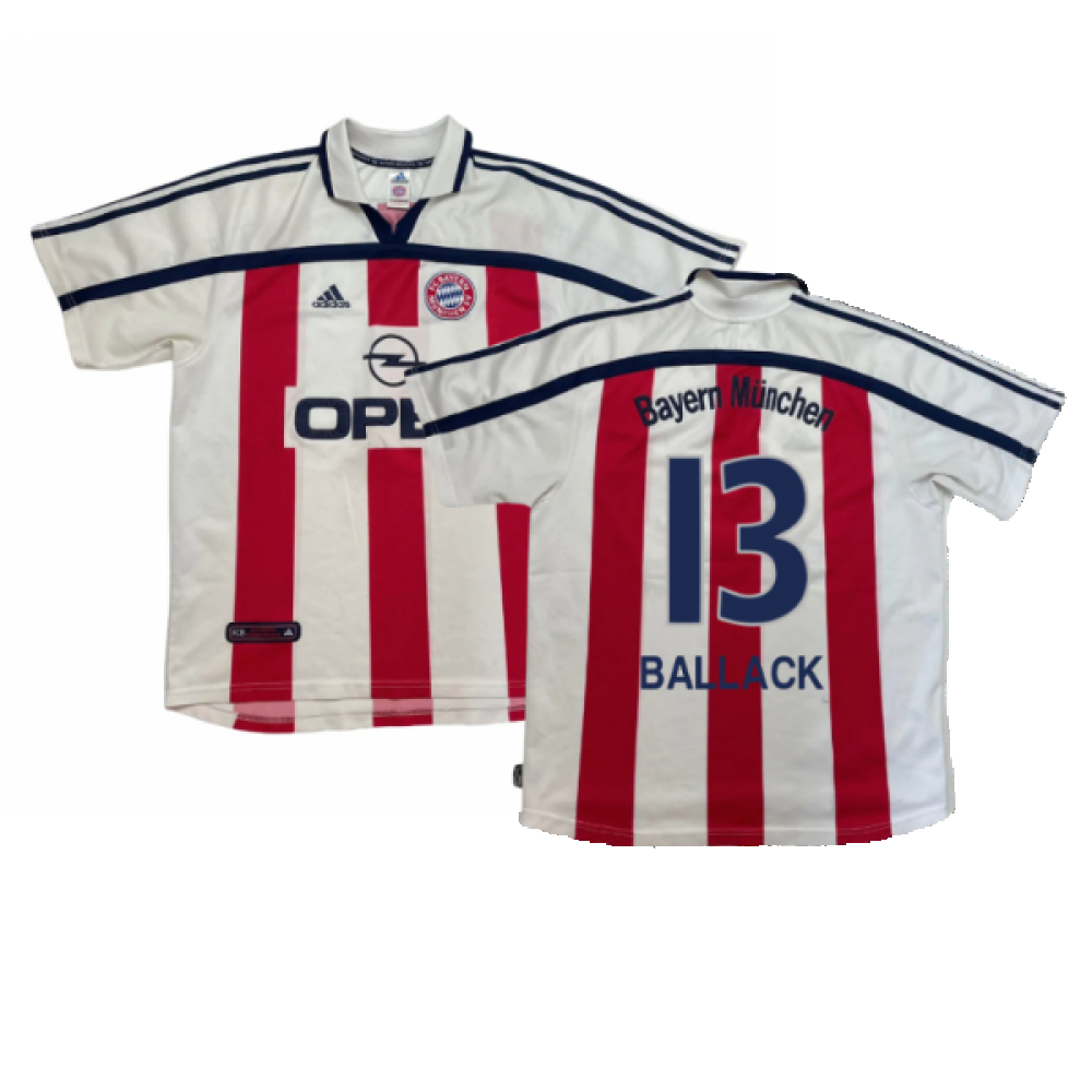 '00-'02 Bayern Munich Away Shirt (S) (Very Good) (Ballack 13) Polyester Made By: Adidas Men's Red/White Small