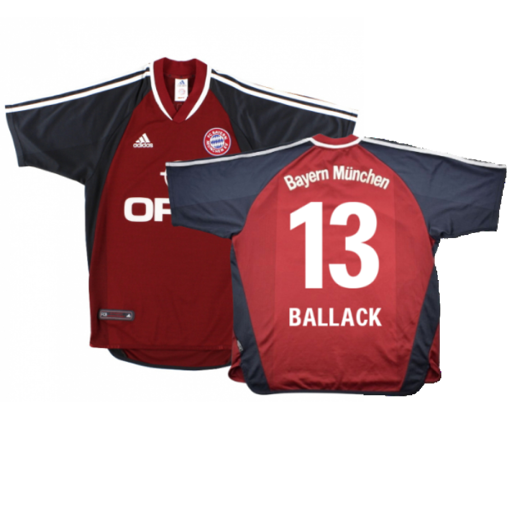 '01-'02 Bayern Munich Home Shirt (S) (Very Good) (Ballack 13) Polyester Made By: Adidas Men's Red Small