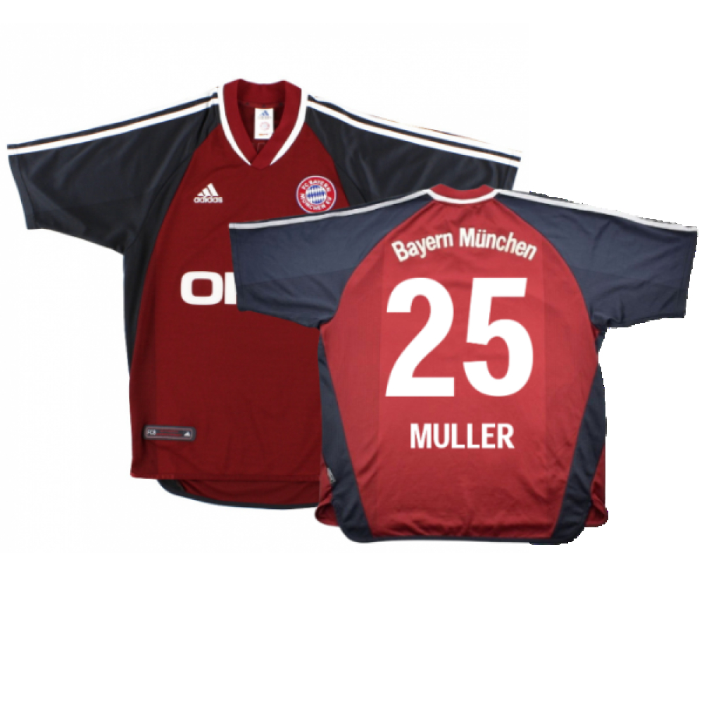 '01-'02 Bayern Munich Home Shirt (S) (Very Good) (Muller 25) Polyester Made By: Adidas Men's Red Small