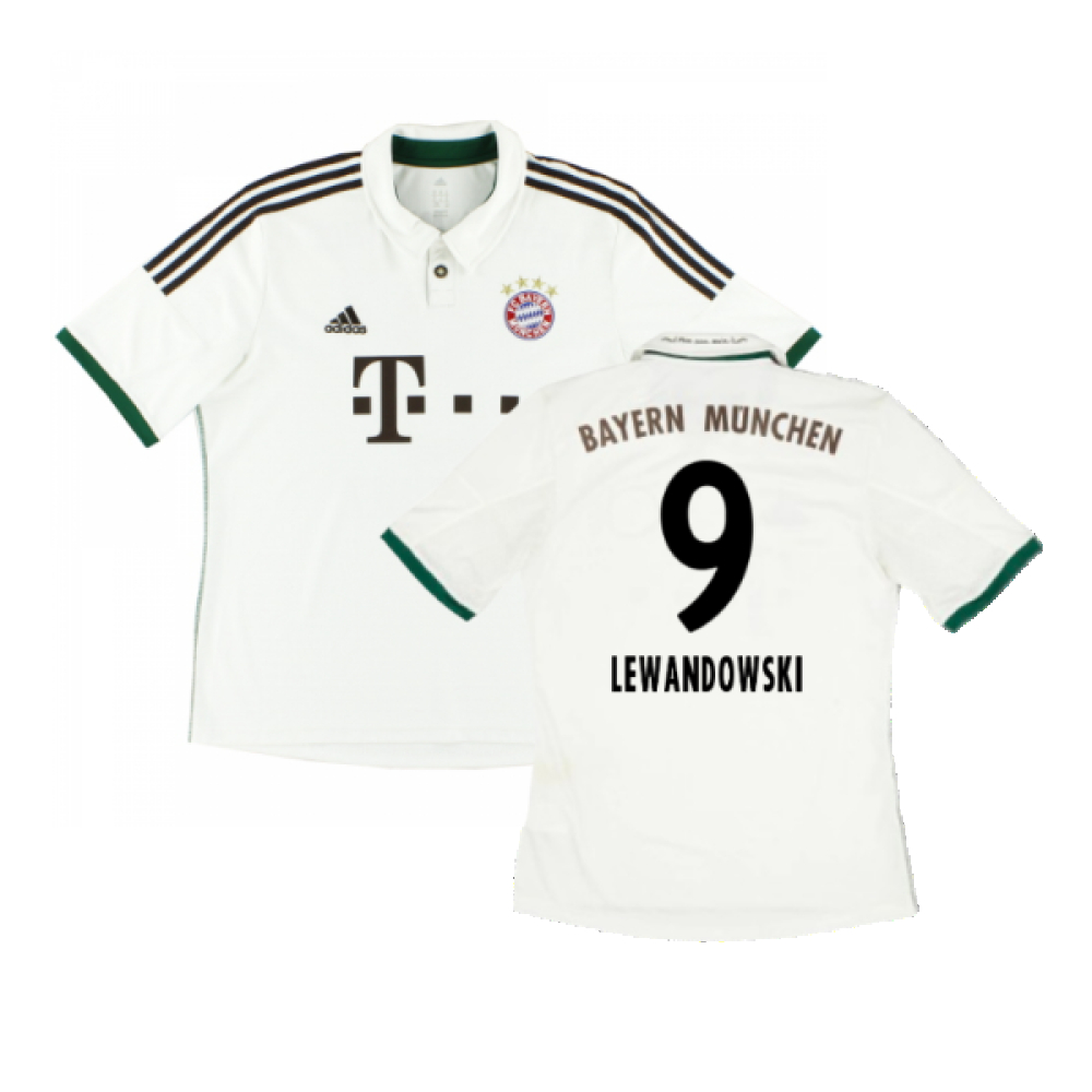 '13-'14 Bayern Munich Away Shirt (S) (Excellent) (Lewandowski 9) Polyester Made By: Adidas Men's White Small