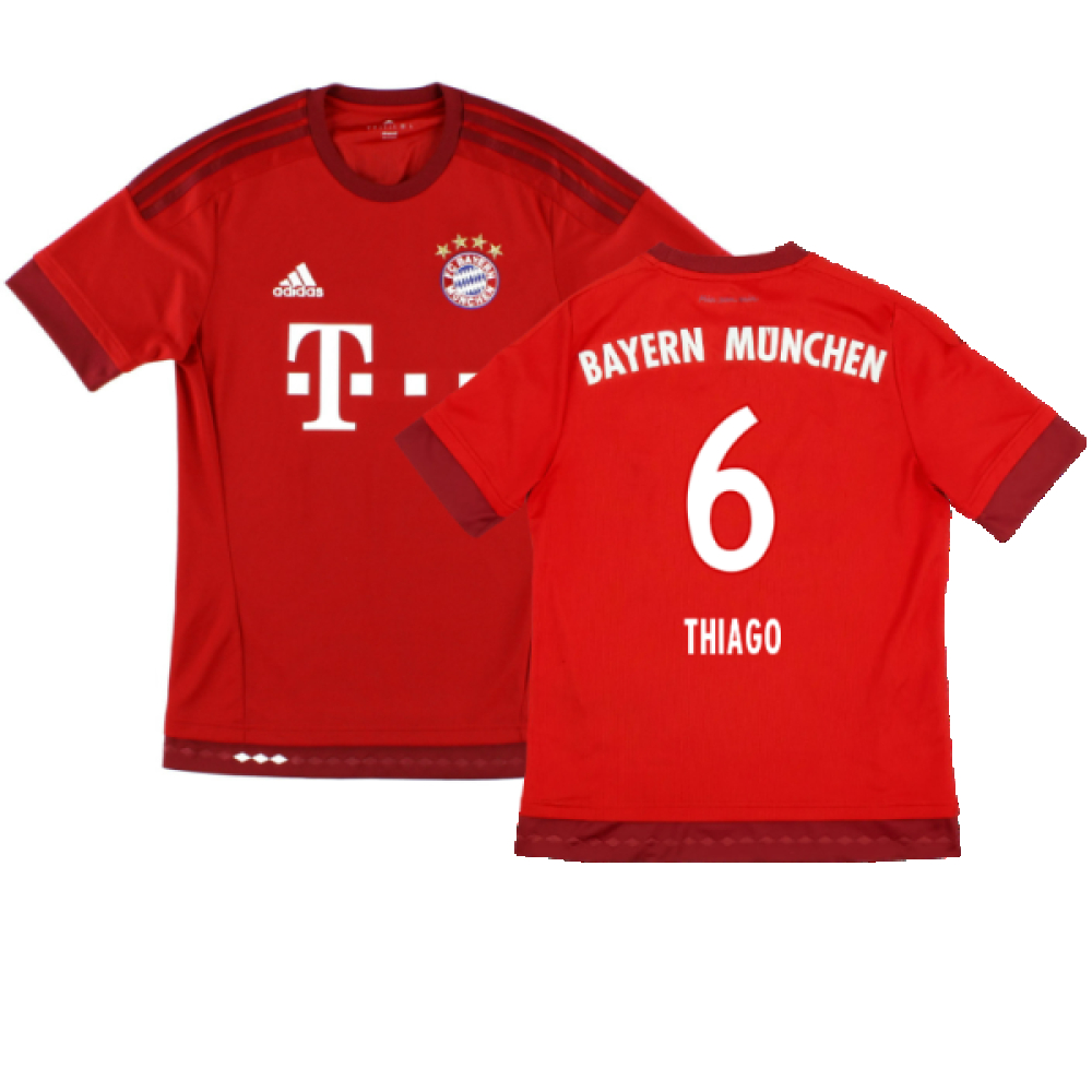 '15-'16 Bayern Munich Home Shirt ) (Very Good) (Thiago 6) Polyester Made By: Adidas Men's Red Extra Large