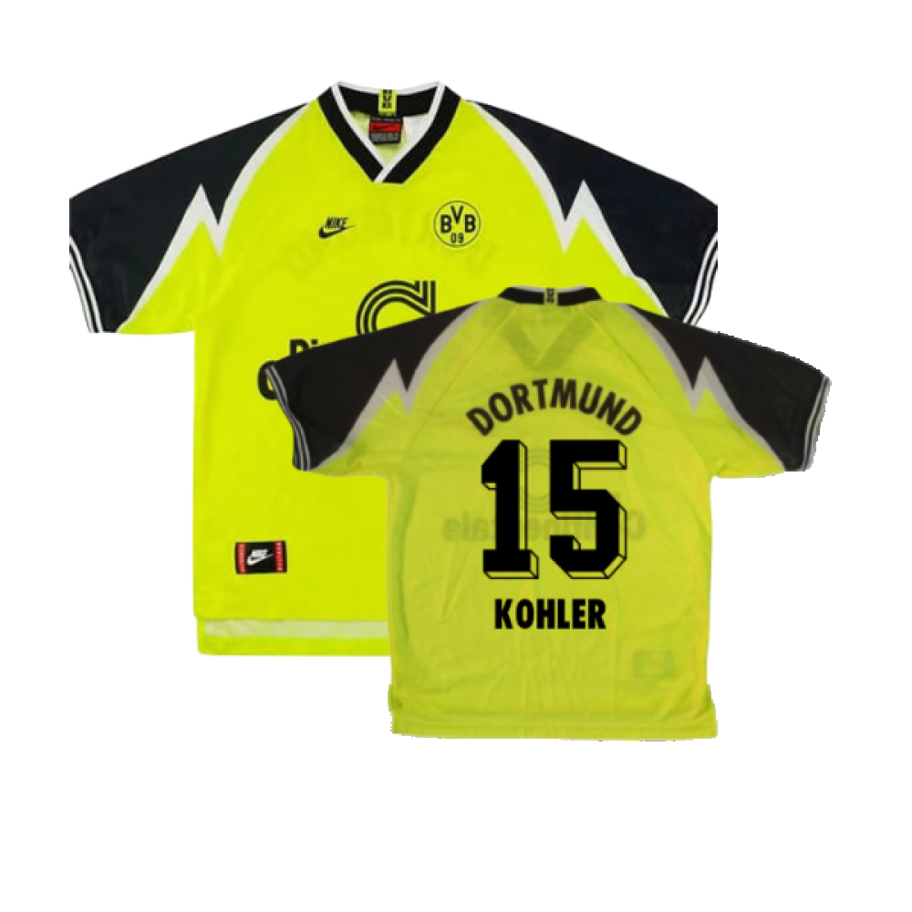 '95-'96 Borussia Dortmund Home Shirt ) (Excellent) (Kohler 15) Polyester Made By: Nike Men's Yellow Extra Small