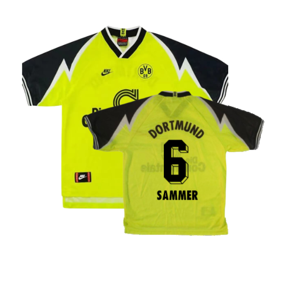 '95-'96 Borussia Dortmund Home Shirt ) (Excellent) (Sammer 6) Polyester Made By: Nike Men's Yellow Extra Small