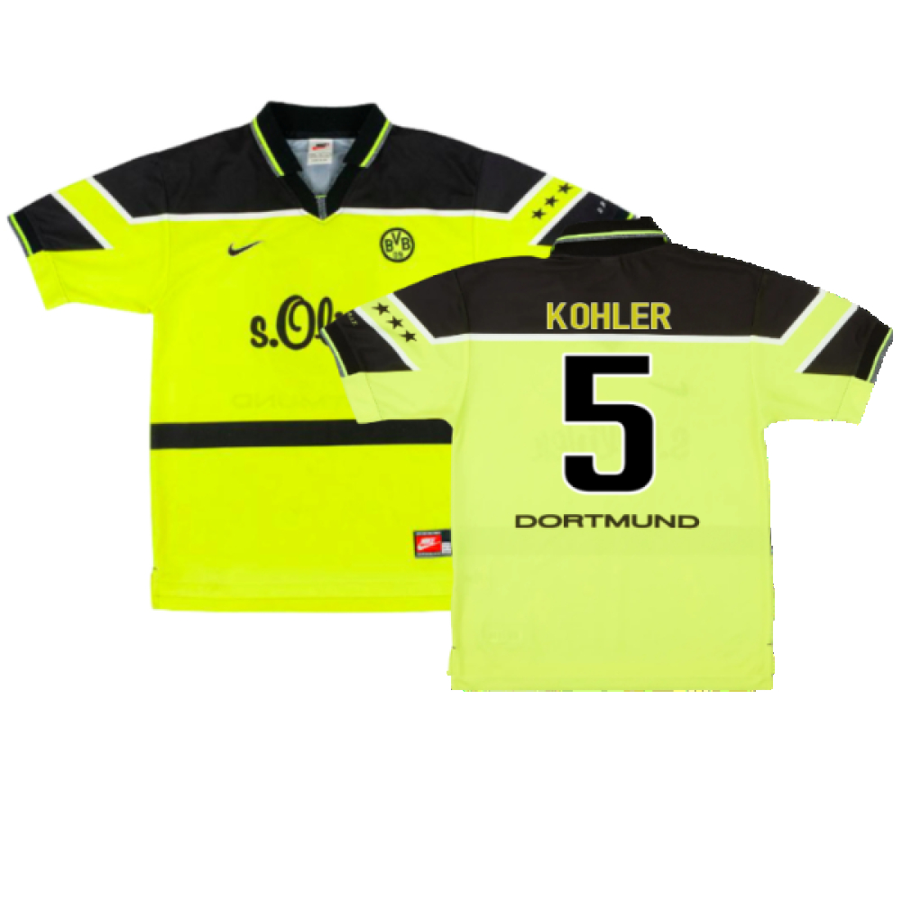 '97-'98 Borussia Dortmund Home Shirt ) (Very Good) (Kohler 5) Polyester Made By: Nike Men's Yellow Xxl