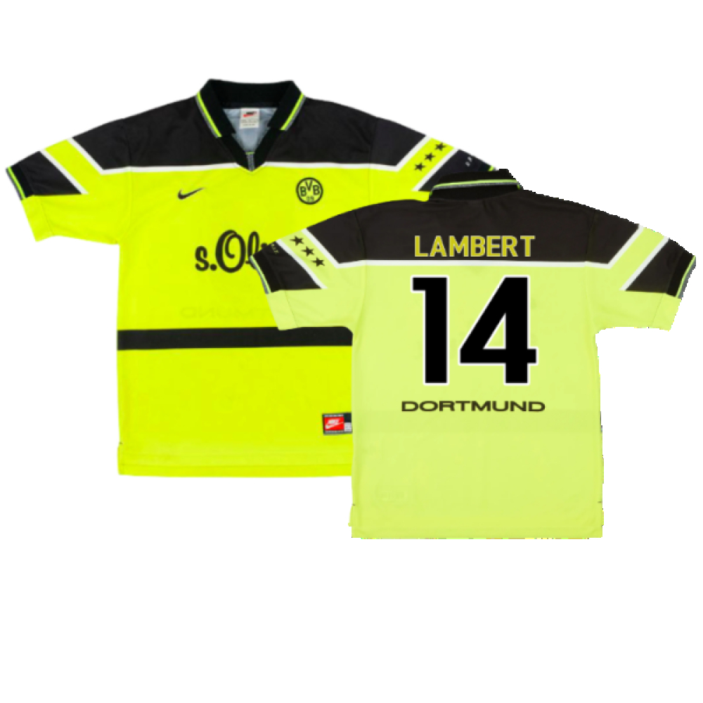 '97-'98 Borussia Dortmund Home Shirt ) (Very Good) (Lambert 14) Polyester Made By: Nike Men's Yellow Xxl