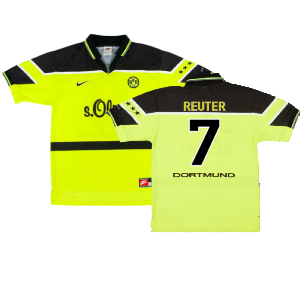 '97-'98 Borussia Dortmund Home Shirt (L) (Excellent) (Reuter 7) Polyester Made By: Nike Men's Yellow Large