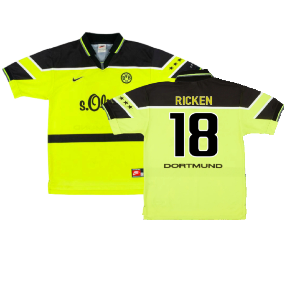 '97-'98 Borussia Dortmund Home Shirt ) (Very Good) (Ricken 18) Polyester Made By: Nike Men's Yellow Xxl