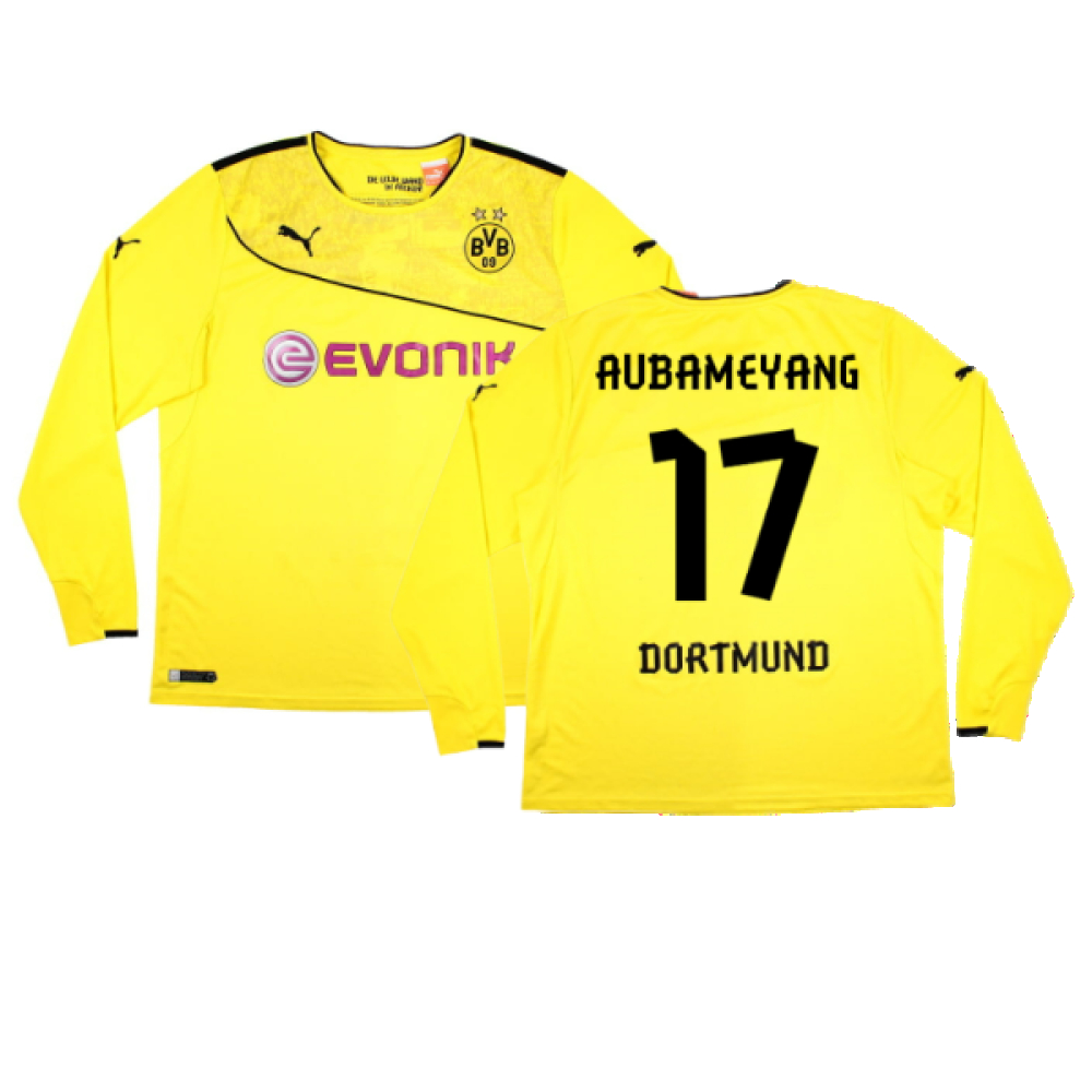 '13-'14 Borussia Dortmund Special Winter Edition Long Sleeve Home Shirt ) (Very Good) (Aubameyan Polyester Made By: Puma Men's Yellow Xxl