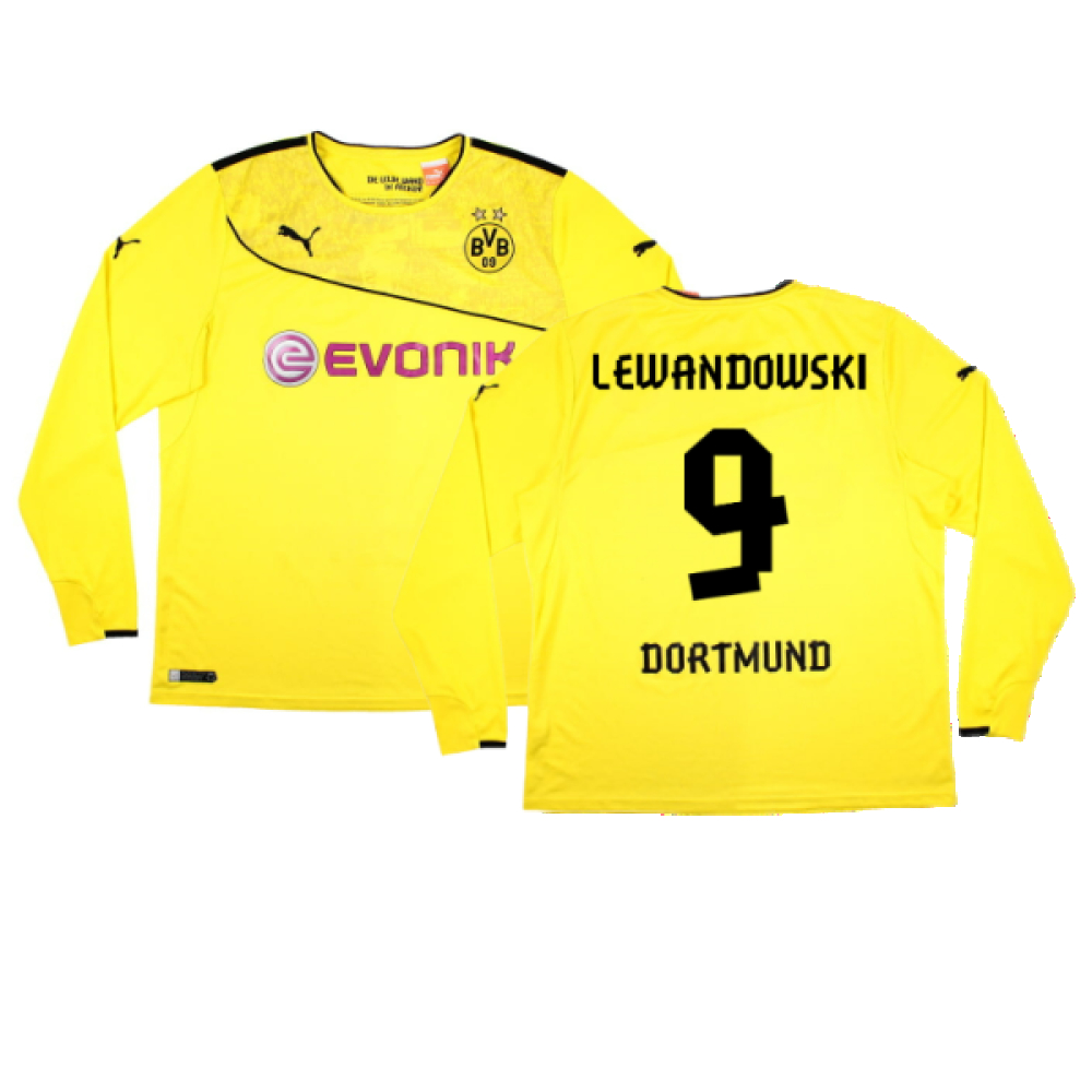 '13-'14 Borussia Dortmund Special Winter Edition Long Sleeve Home Shirt ) (Very Good) (Lewandows Polyester Made By: Puma Men's Yellow Xxl
