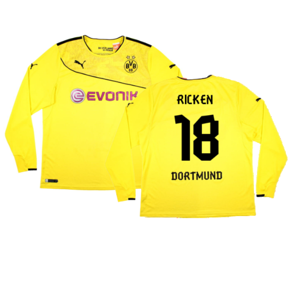 '13-'14 Borussia Dortmund Special Winter Edition Long Sleeve Home Shirt ) (Very Good) (Ricken 18 Polyester Made By: Puma Men's Yellow Xxl