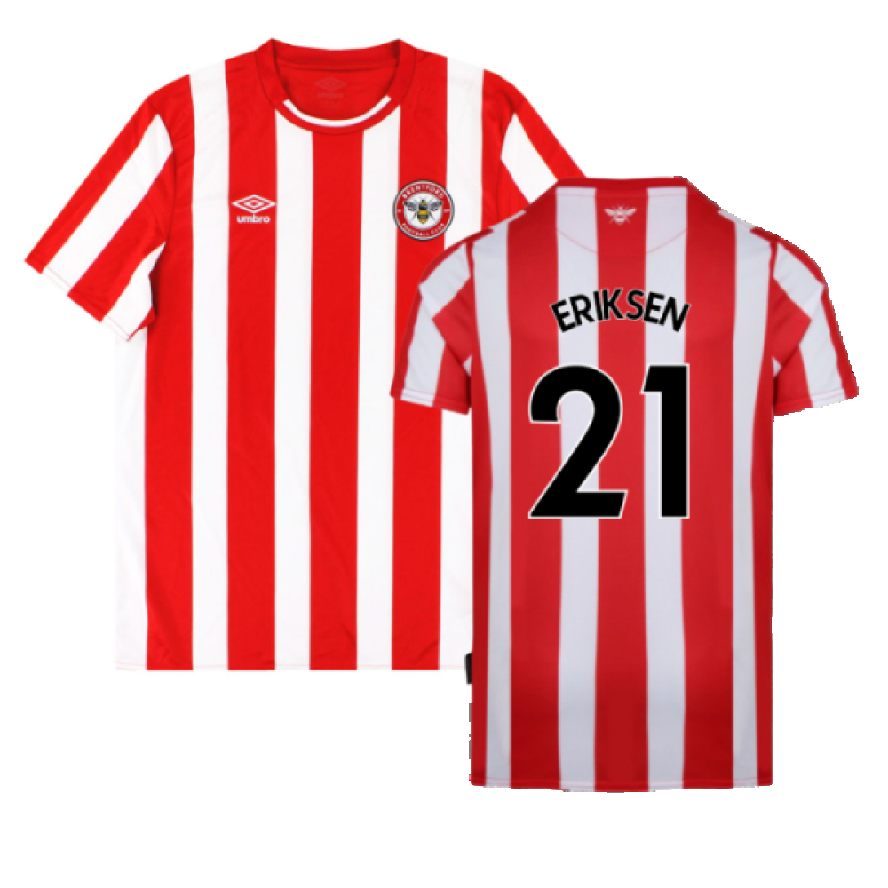 '21-'23 Brentford Home Shirt ) (Mint) (Eriksen 21) Polyester Made By: Umbro Men's Red Xxl