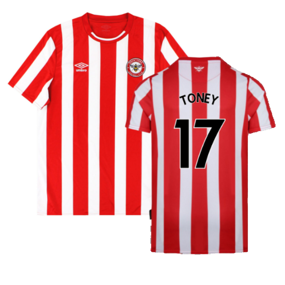 '21-'23 Brentford Home Shirt ) (Mint) (Toney 17) Polyester Made By: Umbro Men's Red Xxl