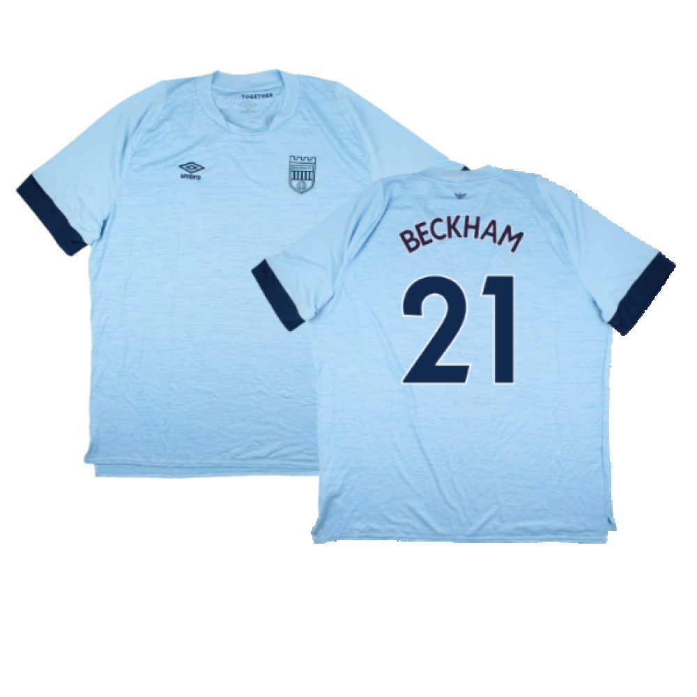 '22-'24 Brentford Away Shirt (Sponsorless) ) (Excellent) (Beckham 21) Polyester Made By: Umbro Men's Blue 3XL