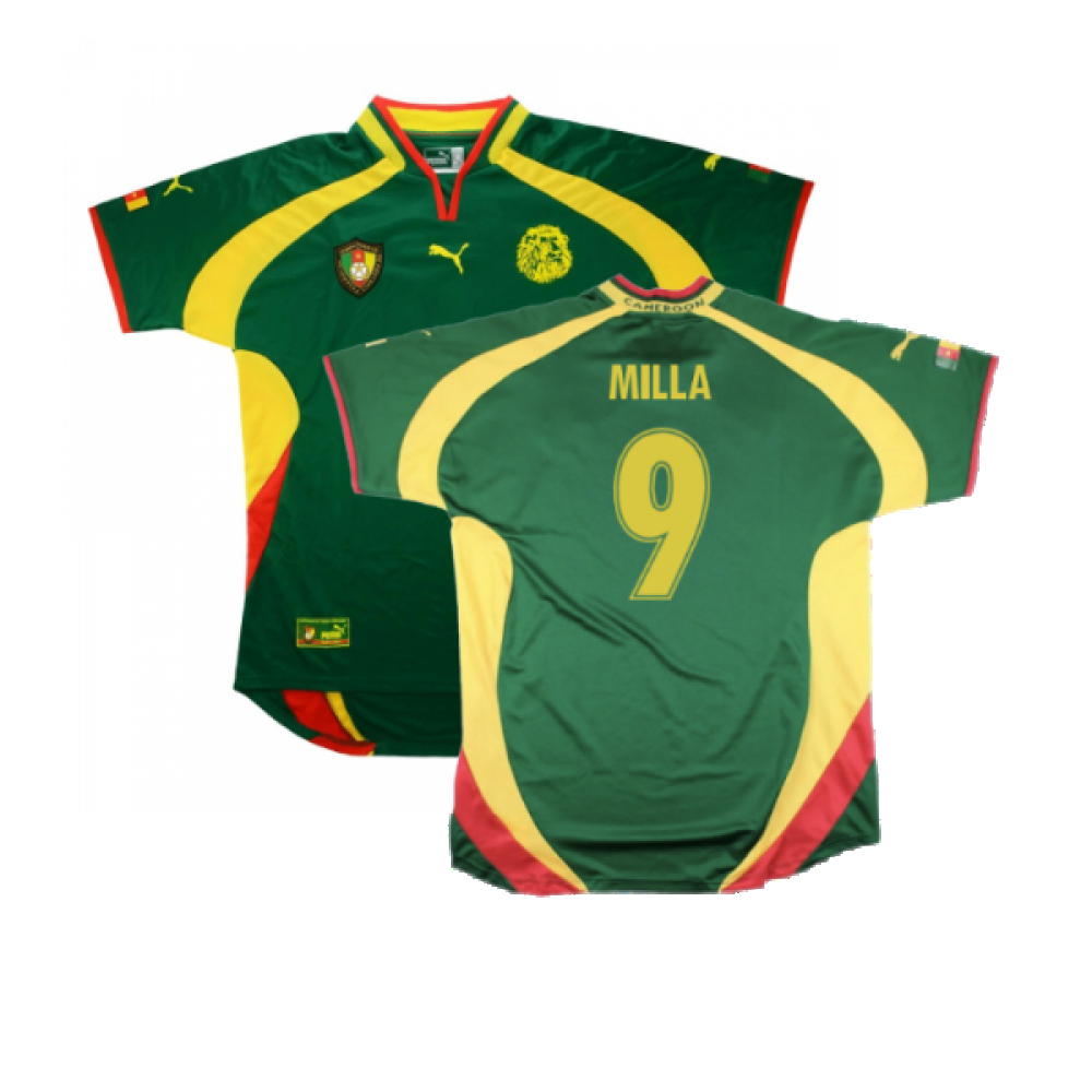 '00-'02 Cameroon Home Shirt ) (Very Good) (Milla 9) Polyester Made By: Puma Men's Green Extra Large