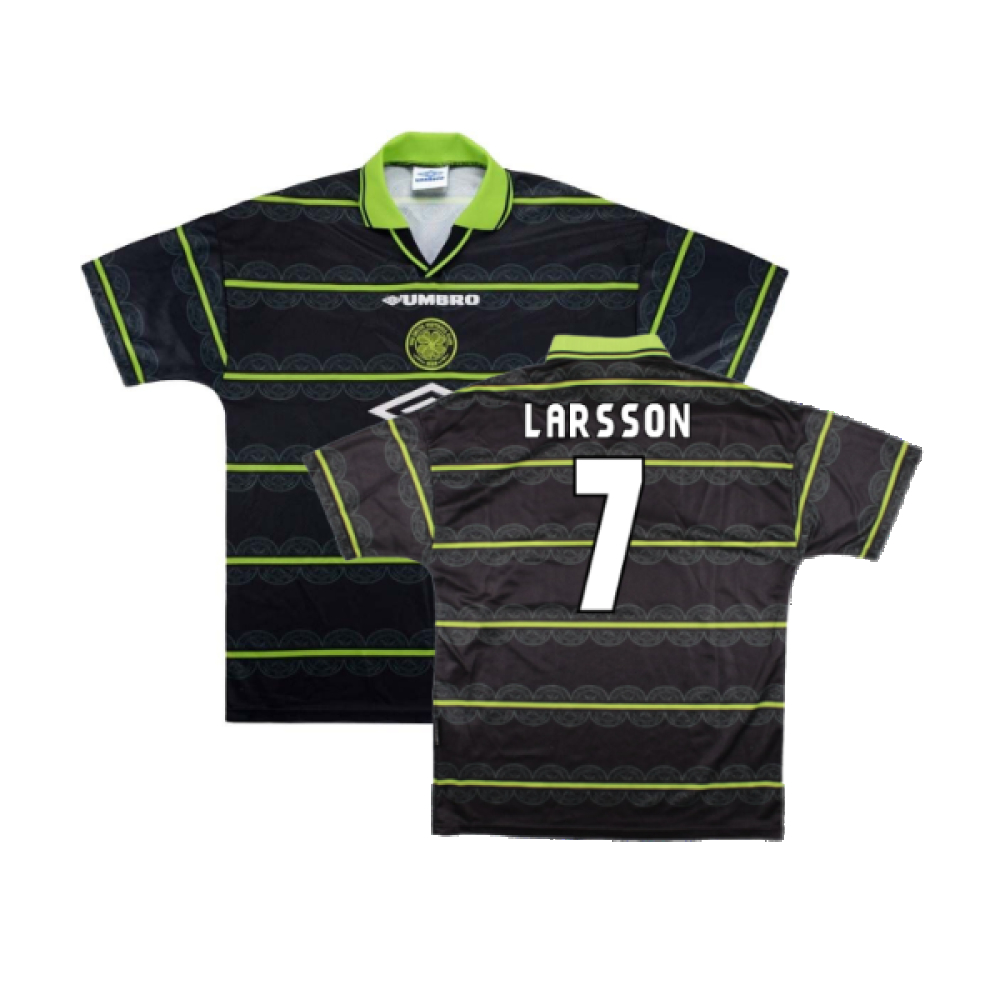 '98-'99 Celtic Away Shirt ) (Excellent) (Larsson 7) Polyester Made By: Umbro Men's Black Extra Large