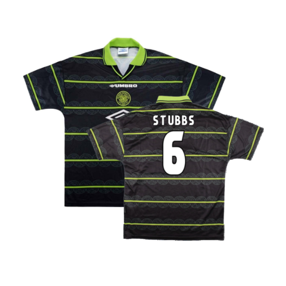 '98-'99 Celtic Away Shirt ) (Excellent) (Stubbs 6) Polyester Made By: Umbro Men's Black Extra Large