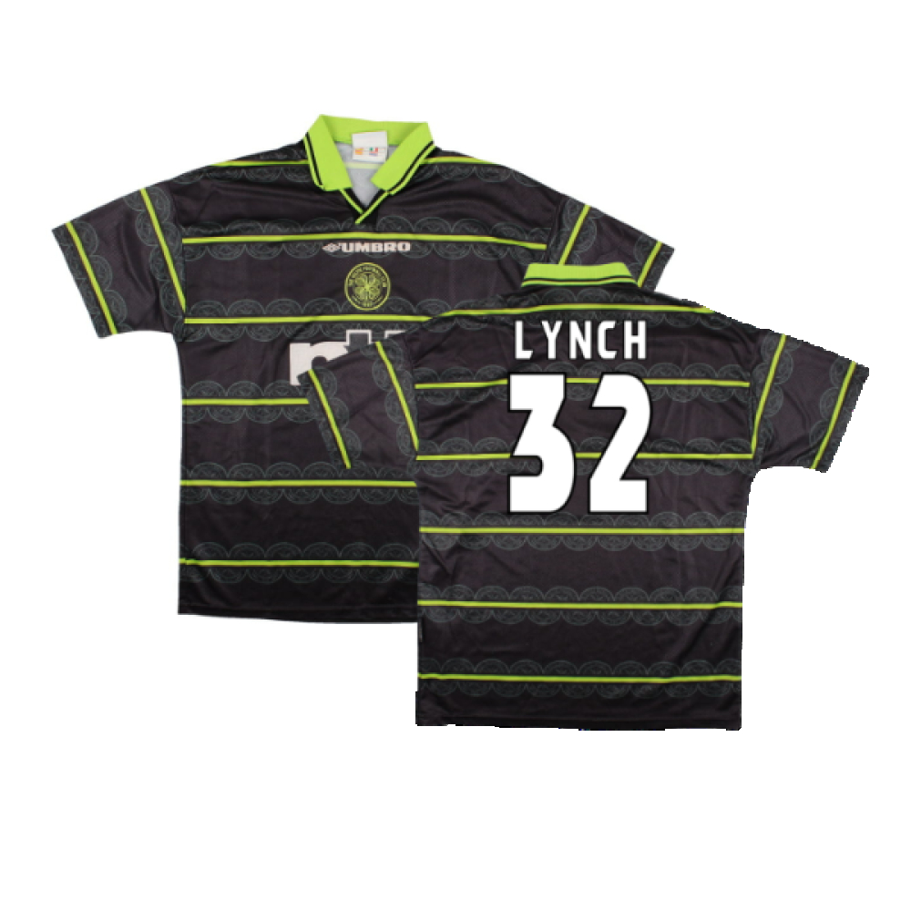 '99-'00 Celtic Away Shirt (L) (Excellent) (Lynch 32) Polyester Made By: Umbro Men's Black Large