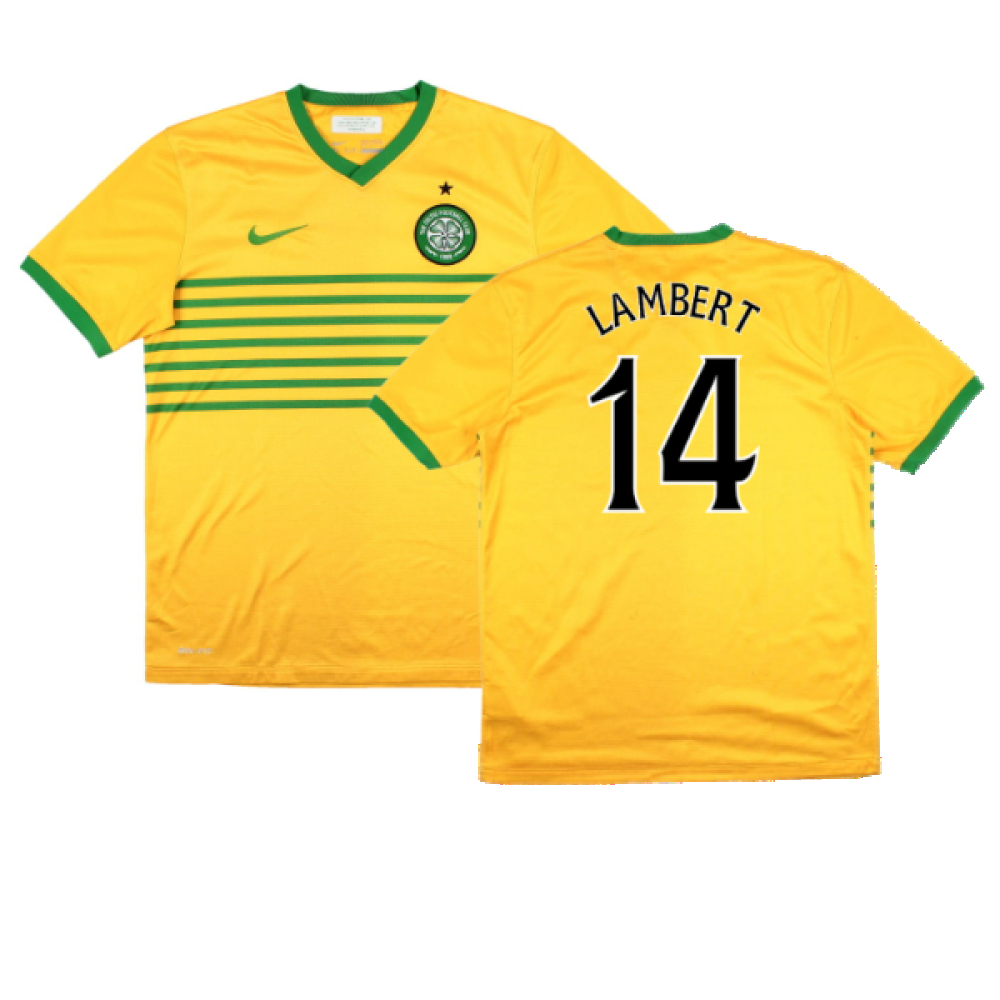 '13-'14 Celtic Away Shirt (Sponsorless) (M) (Very Good) (Lambert 14) Polyester Made By: Nike Men's Yellow Medium