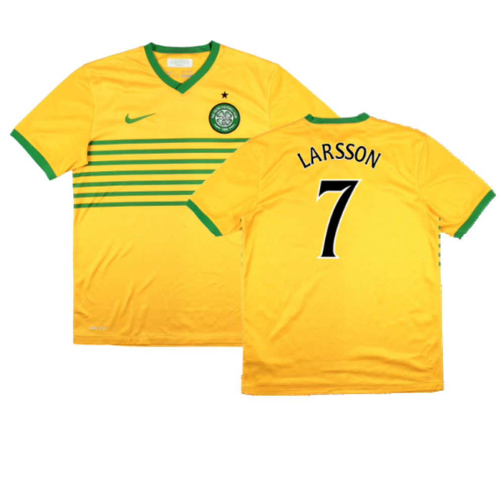 '13-'14 Celtic Away Shirt (Sponsorless) Boys) (Good) (Larsson 7) Kids Polyester Made By: Nike Unisex Kids Yellow Extra Large
