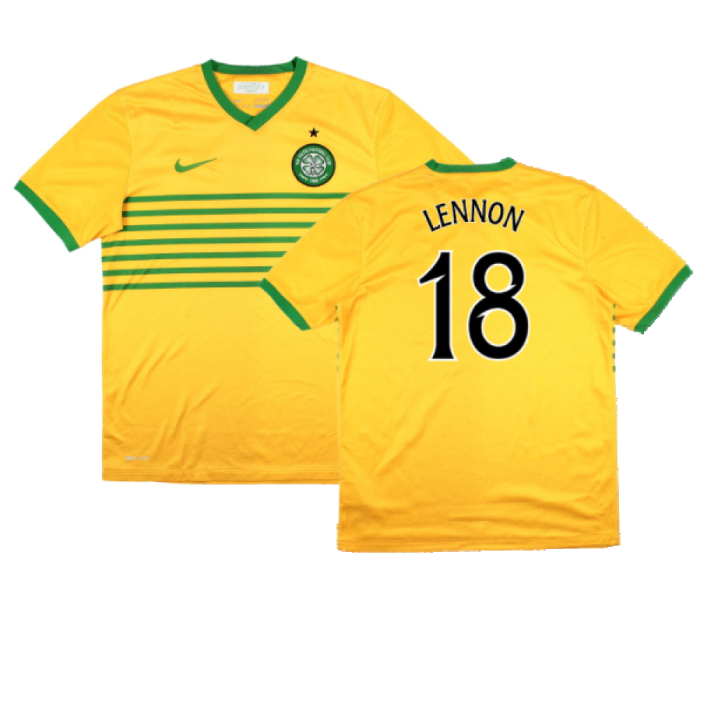 '13-'14 Celtic Away Shirt (Sponsorless) (M) (Very Good) (Lennon 18) Polyester Made By: Nike Men's Yellow Medium