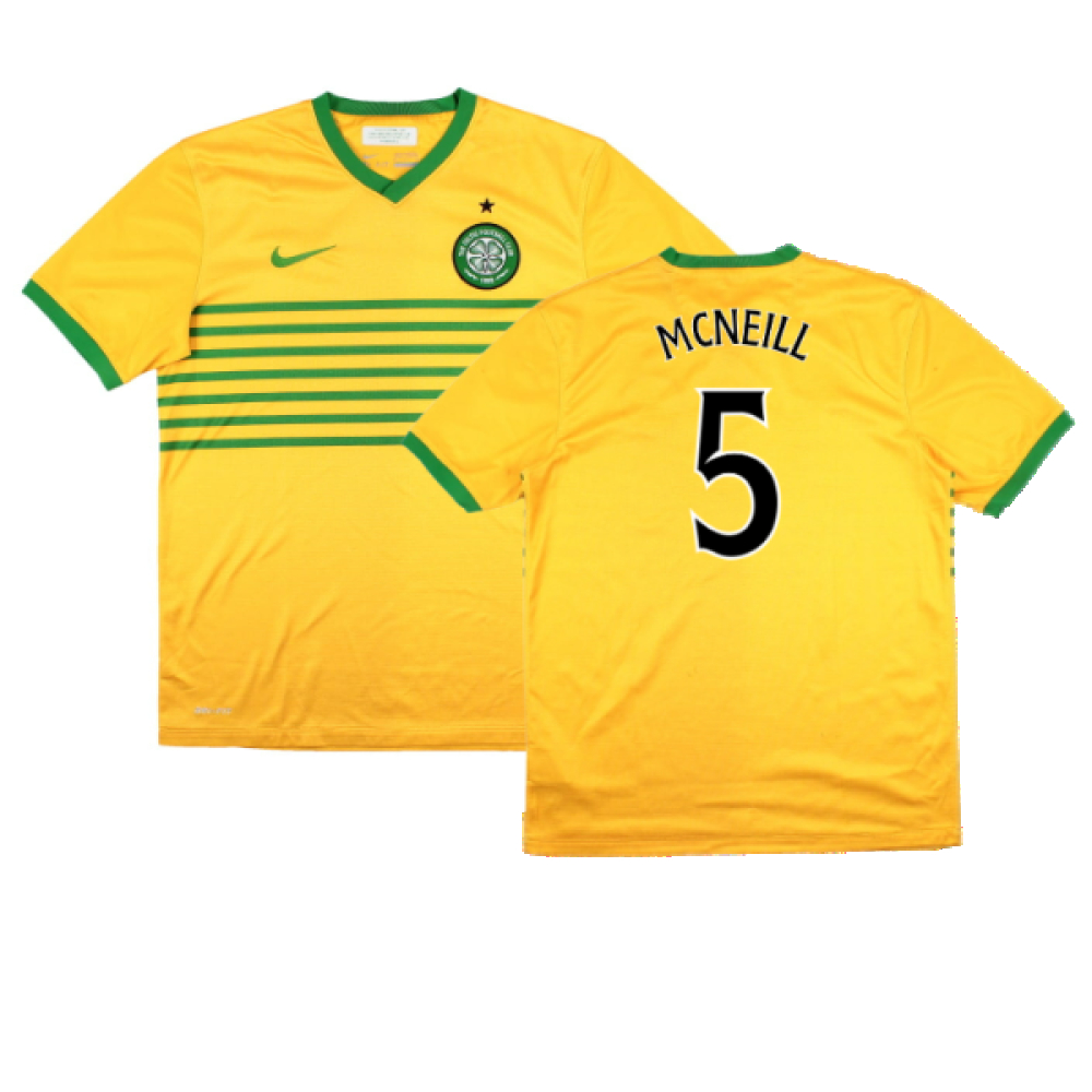 '13-'14 Celtic Away Shirt (Sponsorless) Boys) (Good) (Mcneill 5) Kids Polyester Made By: Nike Unisex Kids Yellow Extra Large