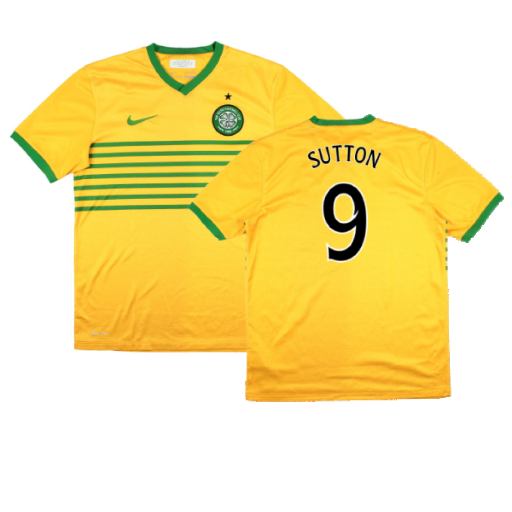 '13-'14 Celtic Away Shirt (Sponsorless) Boys) (Good) (Sutton 9) Kids Polyester Made By: Nike Unisex Kids Yellow Extra Large
