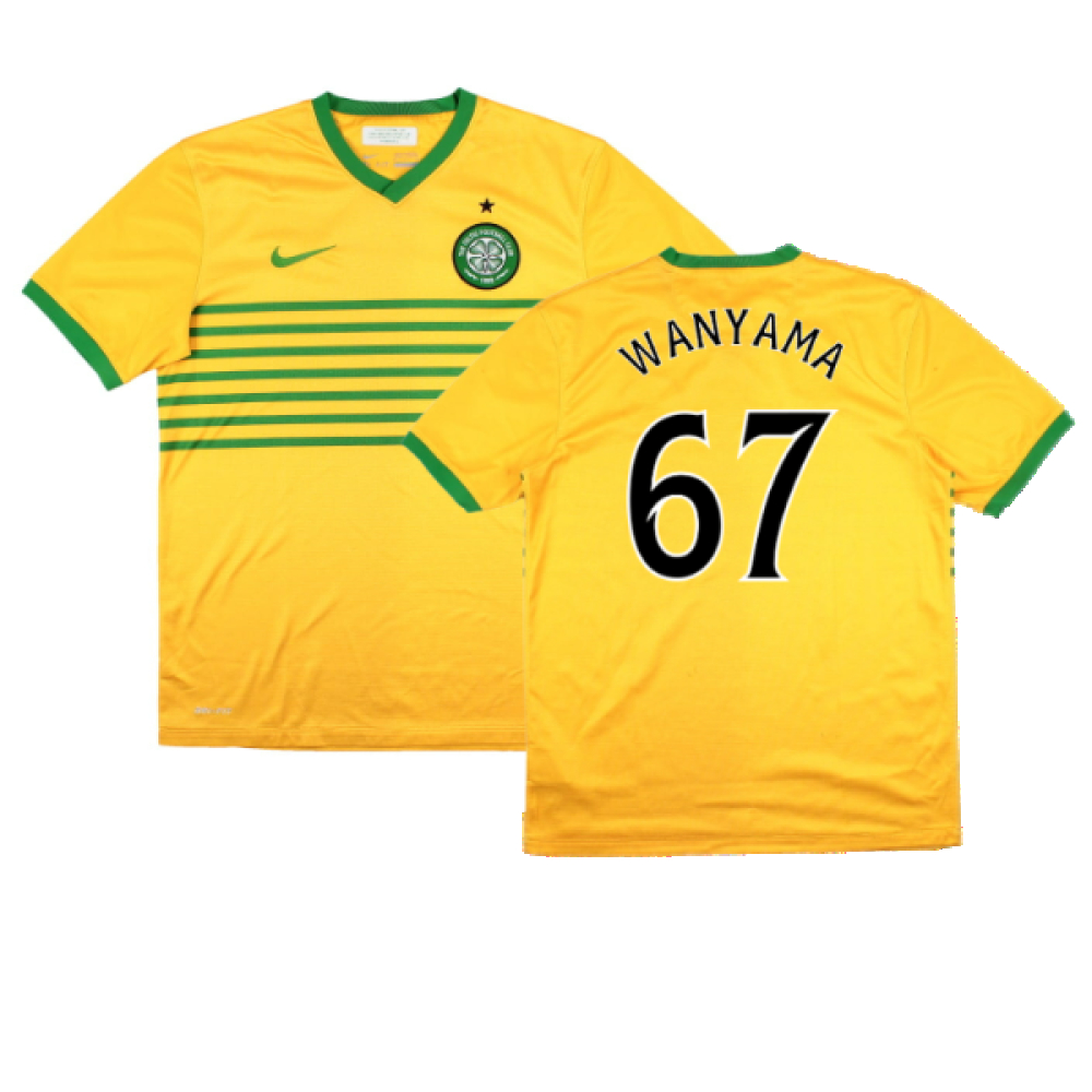 '13-'14 Celtic Away Shirt (Sponsorless) (M) (Very Good) (Wanyama 67) Polyester Made By: Nike Men's Yellow Medium