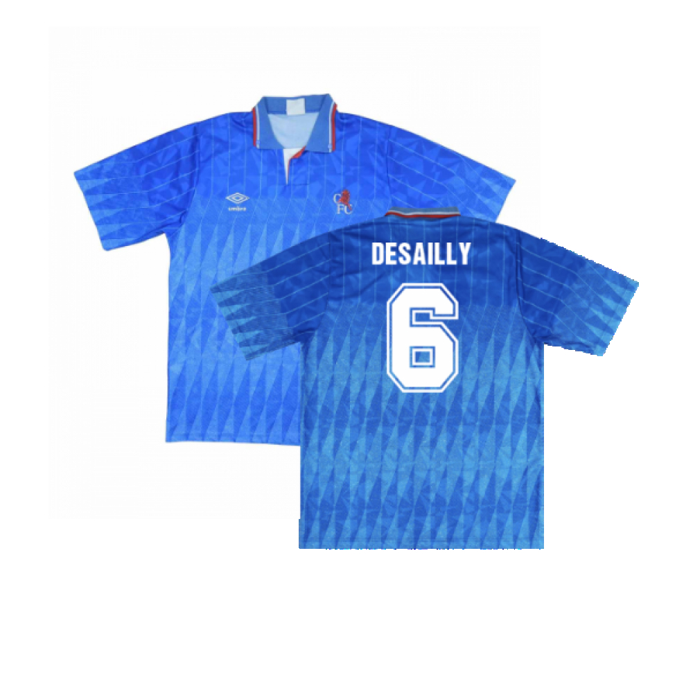 '89-'91 Chelsea Home Shirt (M) (Excellent) (Desailly 6) Polyester Made By: Umbro Men's Blue Medium