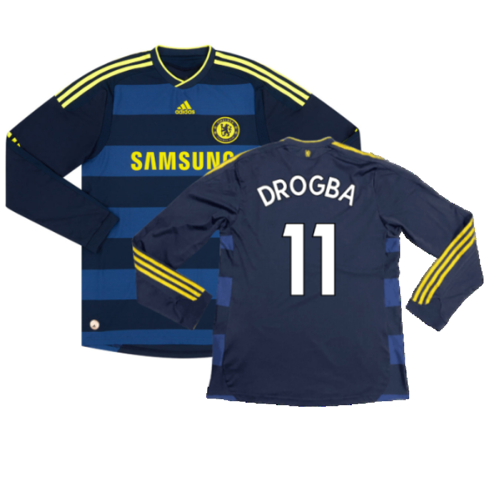 '09-'10 Chelsea Long Sleeve Away Shirt (Excellent) (Drogba 11) Polyester Made By: Adidas Men's Navy Small