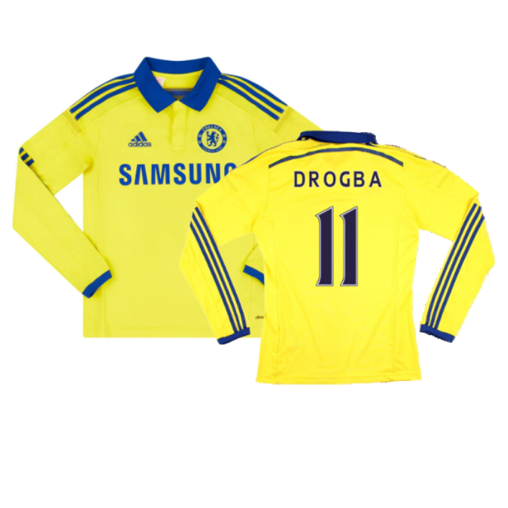 '14-'15 Chelsea Long Sleeve Away Shirt (S) (Excellent) (Drogba 11) Polyester Made By: Adidas Men's Yellow Small