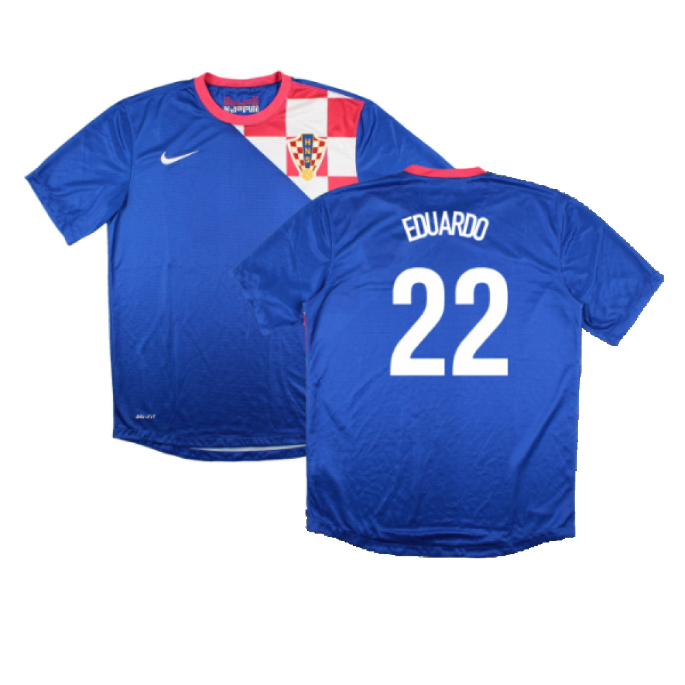 '12-'14 Croatia Away Shirt (S) (Very Good) (Eduardo 22) Polyester Made By: Nike Men's Blue Small