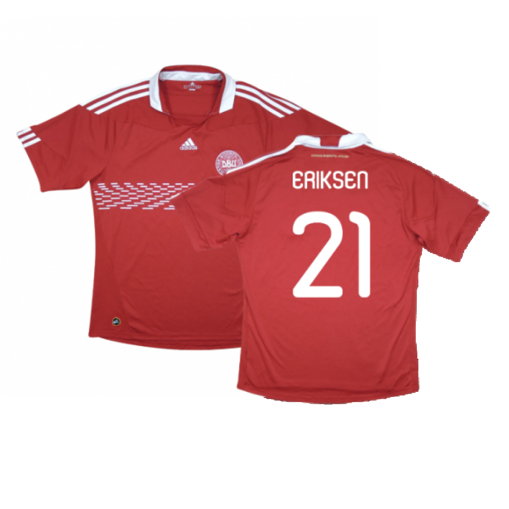 '10-'11 Denmark Home Shirt (M) (Excellent) (Eriksen 21) Polyester Made By: Adidas Men's Red Medium