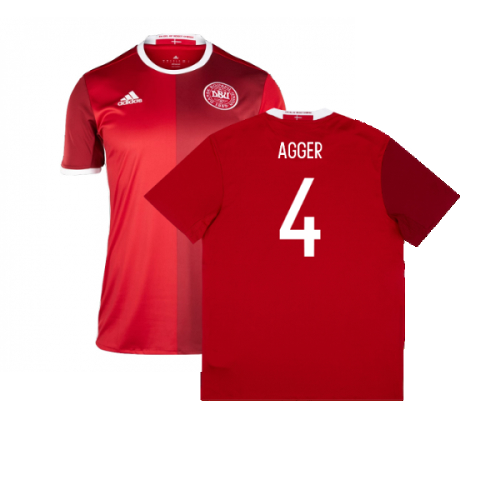 '15-'16 Denmark Home Shirt (L) (Excellent) (Agger 4) Polyester Made By: Adidas Men's Red Large