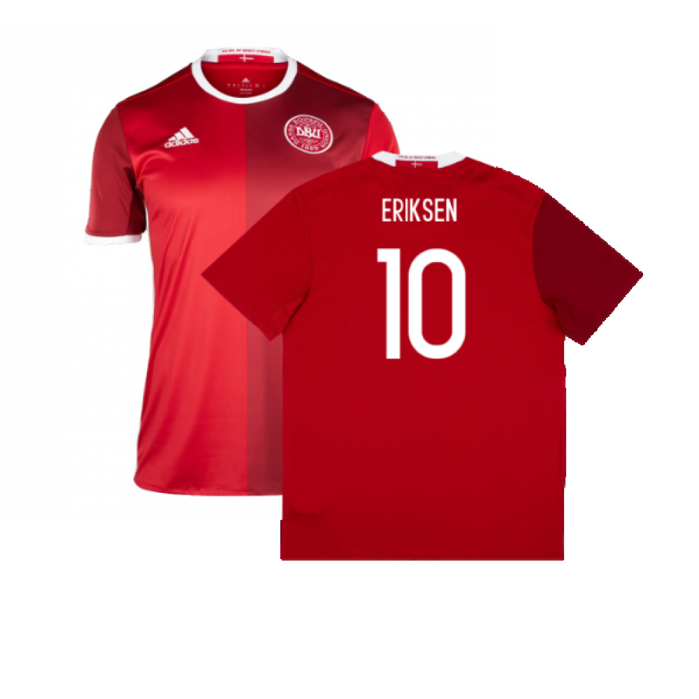 '15-'16 Denmark Home Shirt (L) (Excellent) (Eriksen 10) Polyester Made By: Adidas Men's Red Large