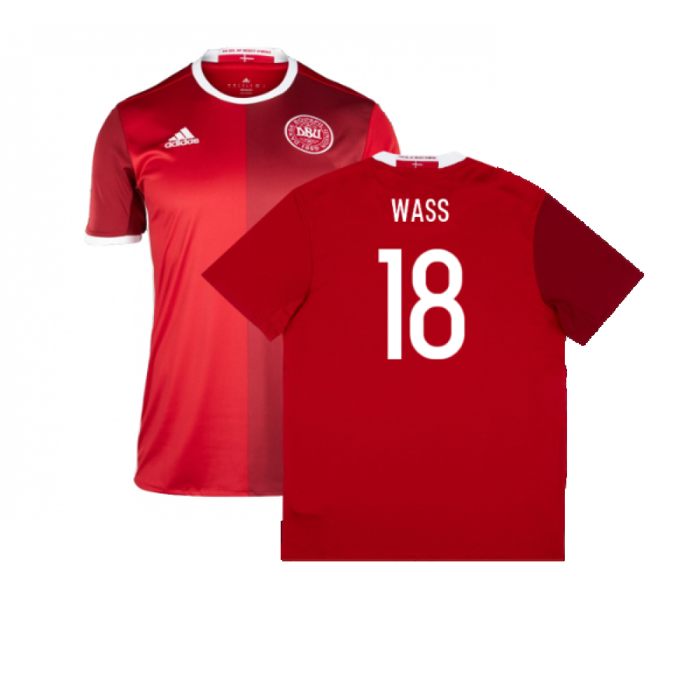 '15-'16 Denmark Home Shirt (L) (Excellent) (Wass 18) Polyester Made By: Adidas Men's Red Large