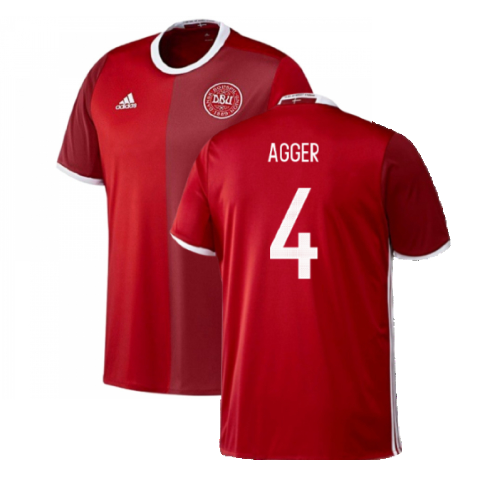 '16-'17 Denmark Home Shirt (S) (Mint) (Agger 4) Polyester Made By: Adidas Men's Red Small