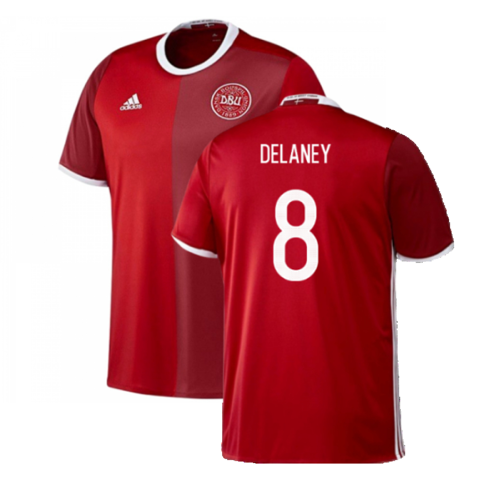 '16-'17 Denmark Home Shirt (S) (Mint) (Delaney 8) Polyester Made By: Adidas Men's Red Small