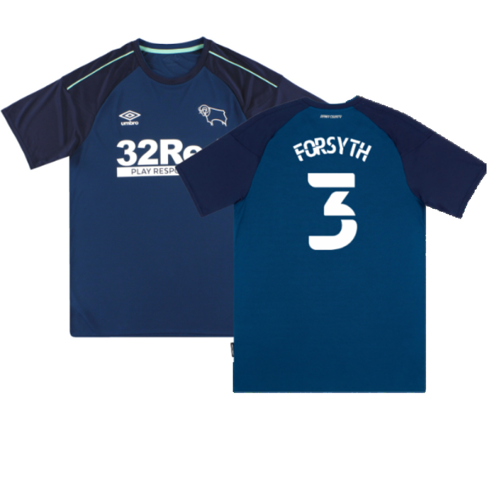 '20-'21 Derby County Away Shirt (S) (Excellent) (Forsyth 3) Polyester Made By: Umbro Men's Dark Blue Small