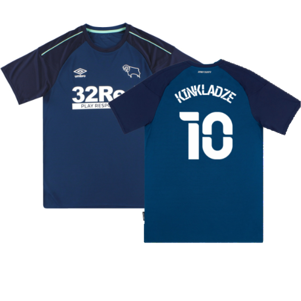 '20-'21 Derby County Away Shirt (L) (Mint) (Kinkladze 10) Polyester Made By: Umbro Men's Dark Blue Large