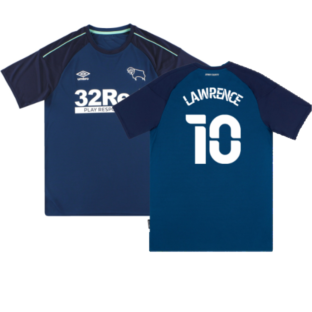 '20-'21 Derby County Away Shirt (S) (Mint) (Lawrence 10) Polyester Made By: Umbro Men's Dark Blue Small