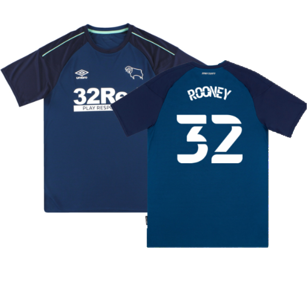 '20-'21 Derby County Away Shirt (S) (Excellent) (Rooney 32) Polyester Made By: Umbro Men's Dark Blue Small